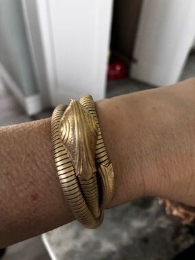 Victorian Gold Tone Snake Coil Bracelet, brass?, adjustable, wear alone or stack